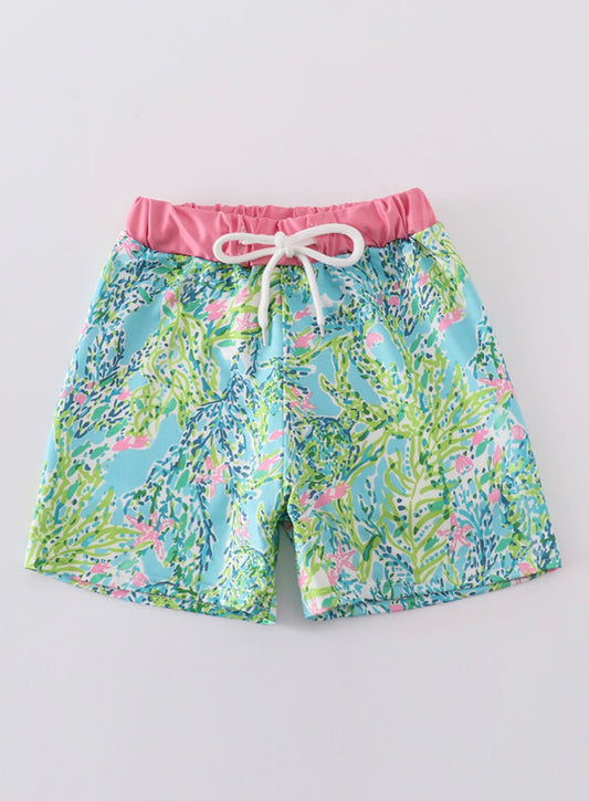 Boys Green & Pink Swimtrunks