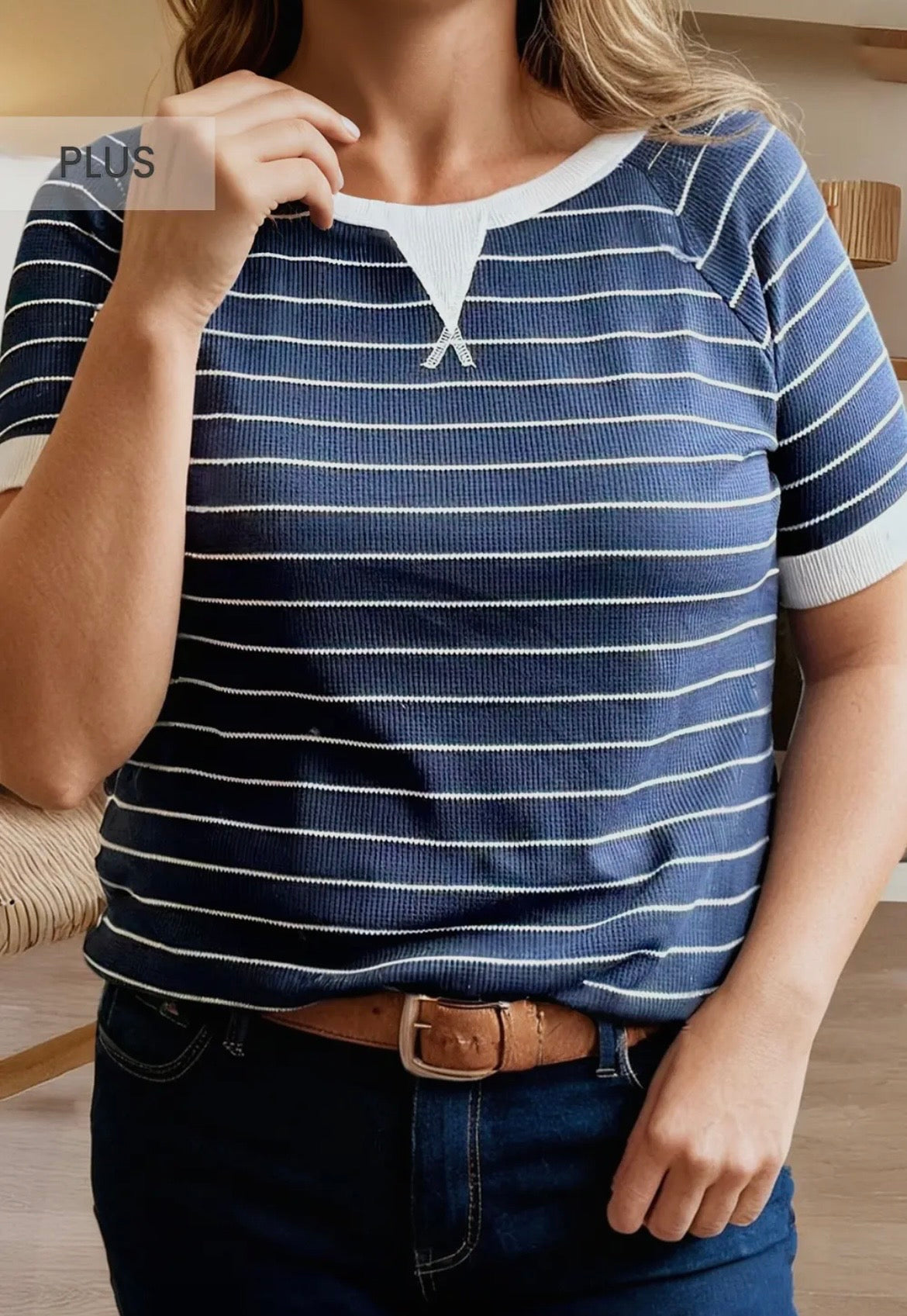 Navy & White Stripe Top