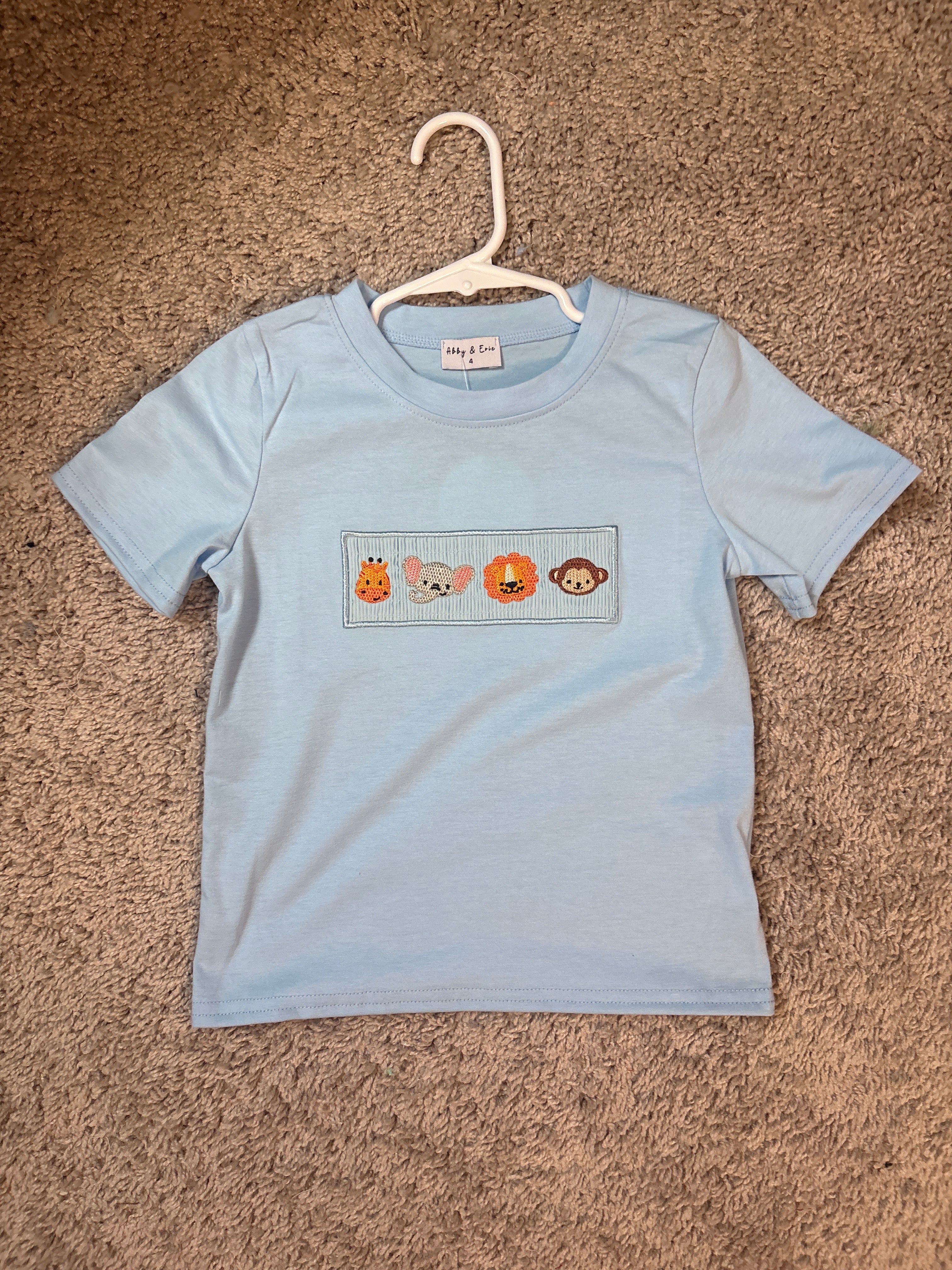 Blue Smocked Zoo Animals