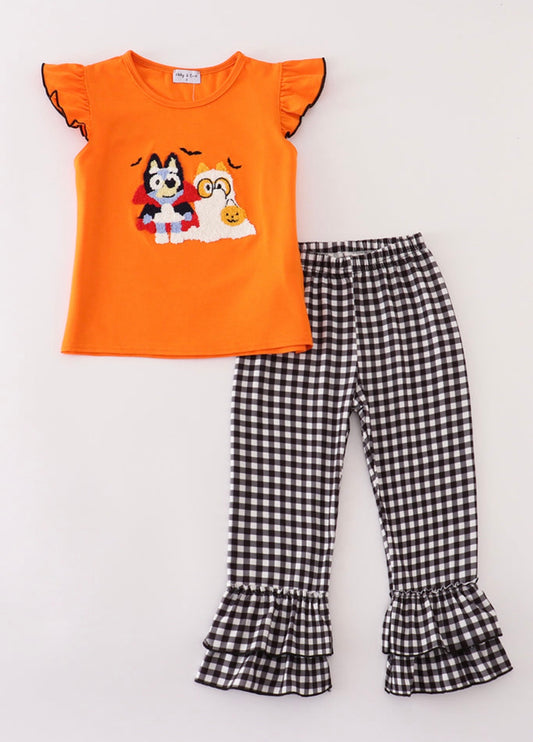 French Knot Puppy Halloween Girls Pant Set
