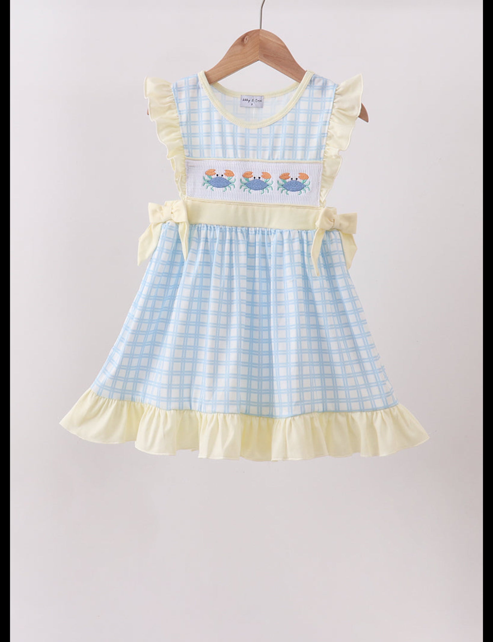 Yellow Crab Gingham Ruffle Dress