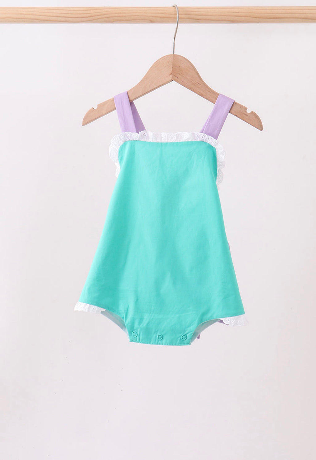Baby Girls Green Ribbon Ruffle Bow Bubble Romper