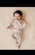 Beige Gingham Jogger Set
