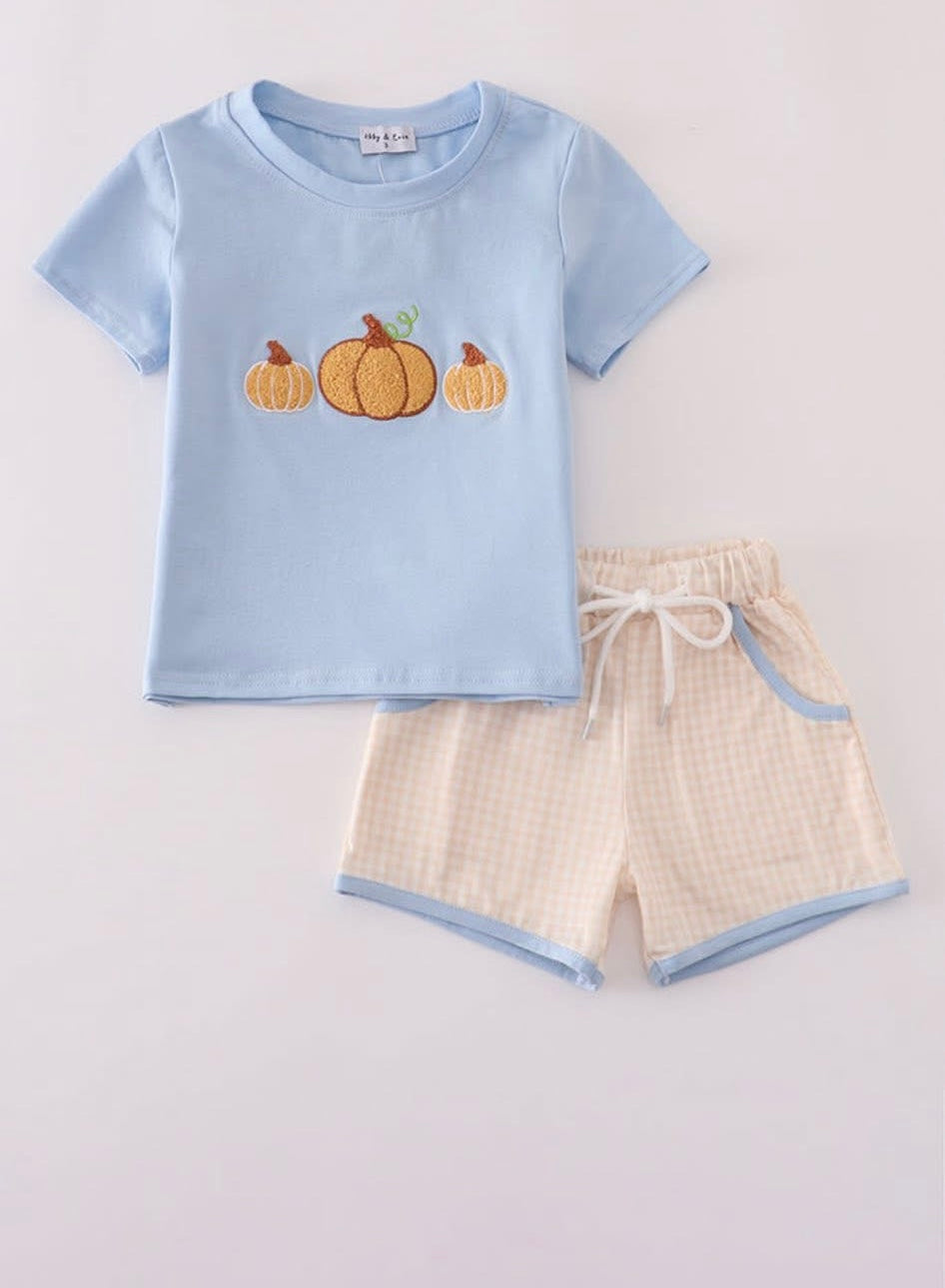 French knot blue pumpkins short set