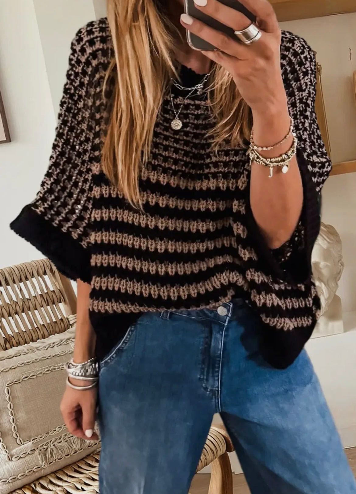 Black & Tan Knitted Top