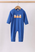 Blue Puppy Pumpkin Long Sleeve Romper