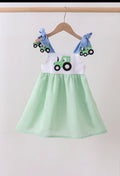 Blue Tractor Appliqué Seersucker Dress