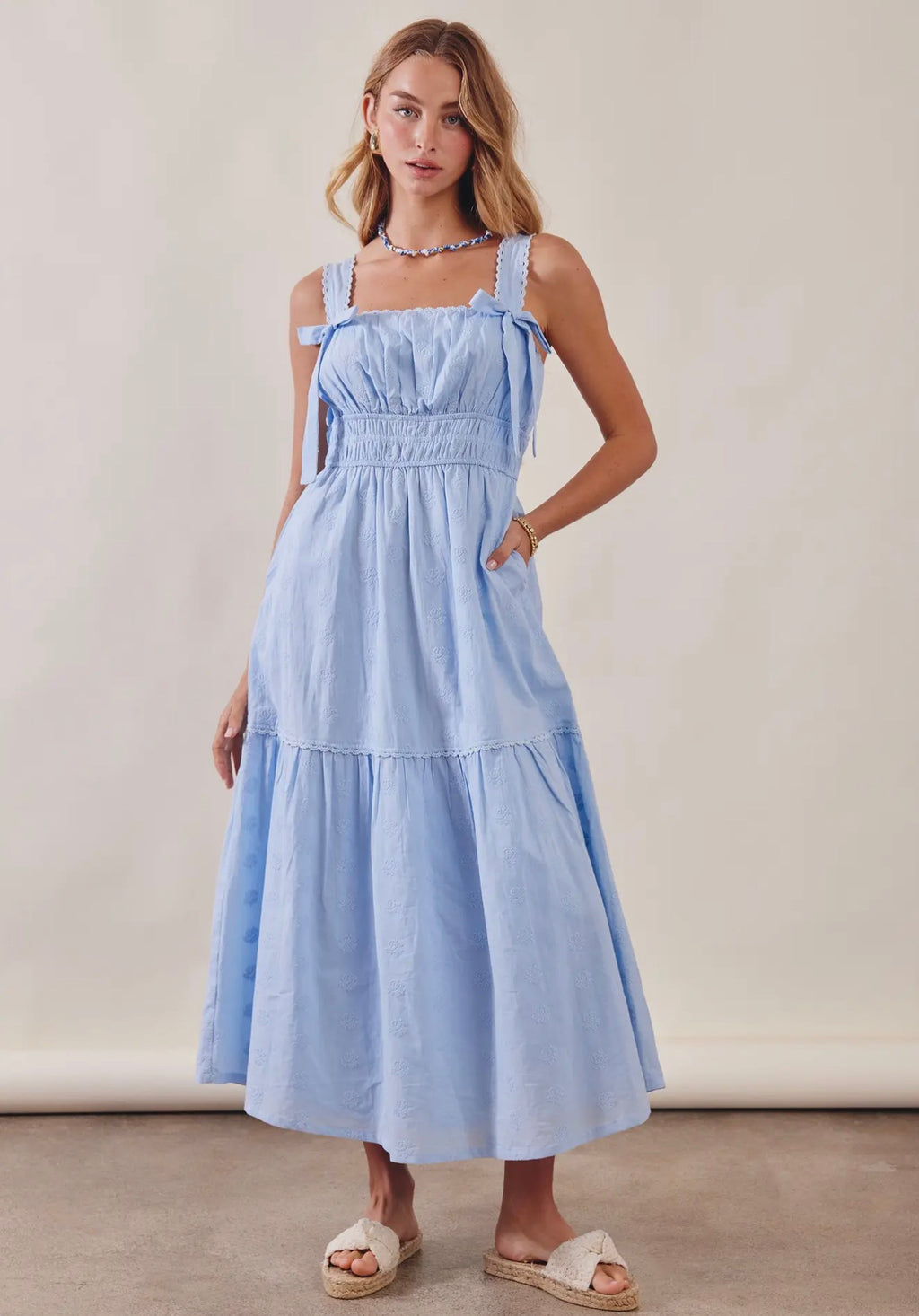 Embroidered Tiered Maxi Dress