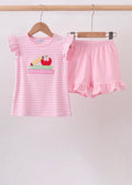 Pink Apple Pencil Embroidery Short Set
