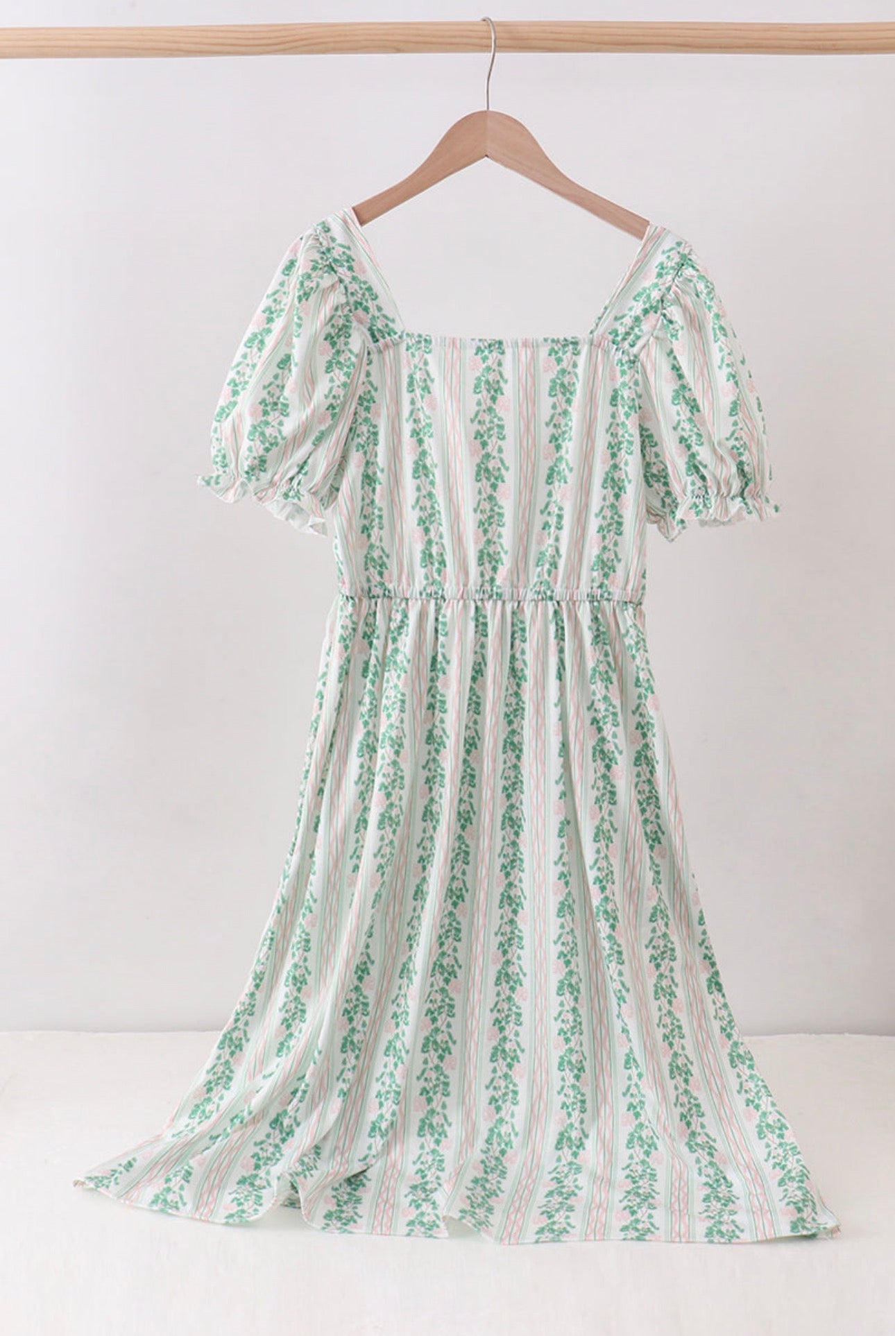 Green Floral Stripe Dress