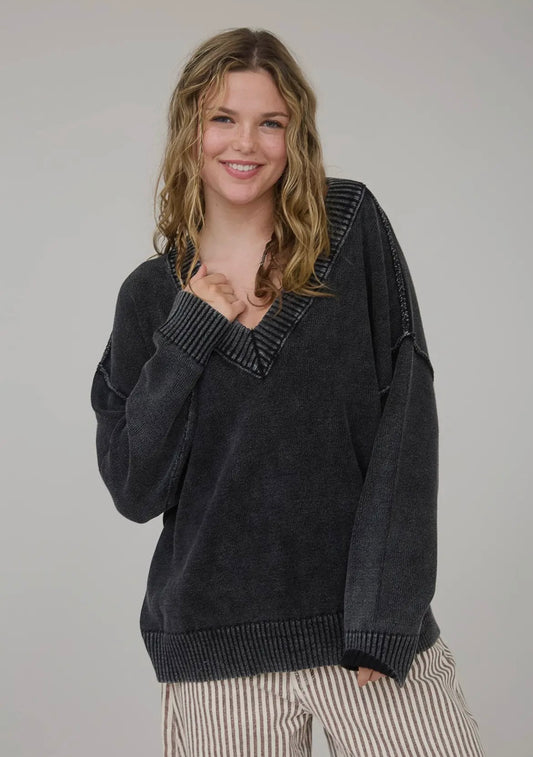Grey Acid Wash Sweater