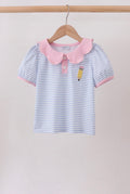 Pink Stripe Pencil Embroidered Top