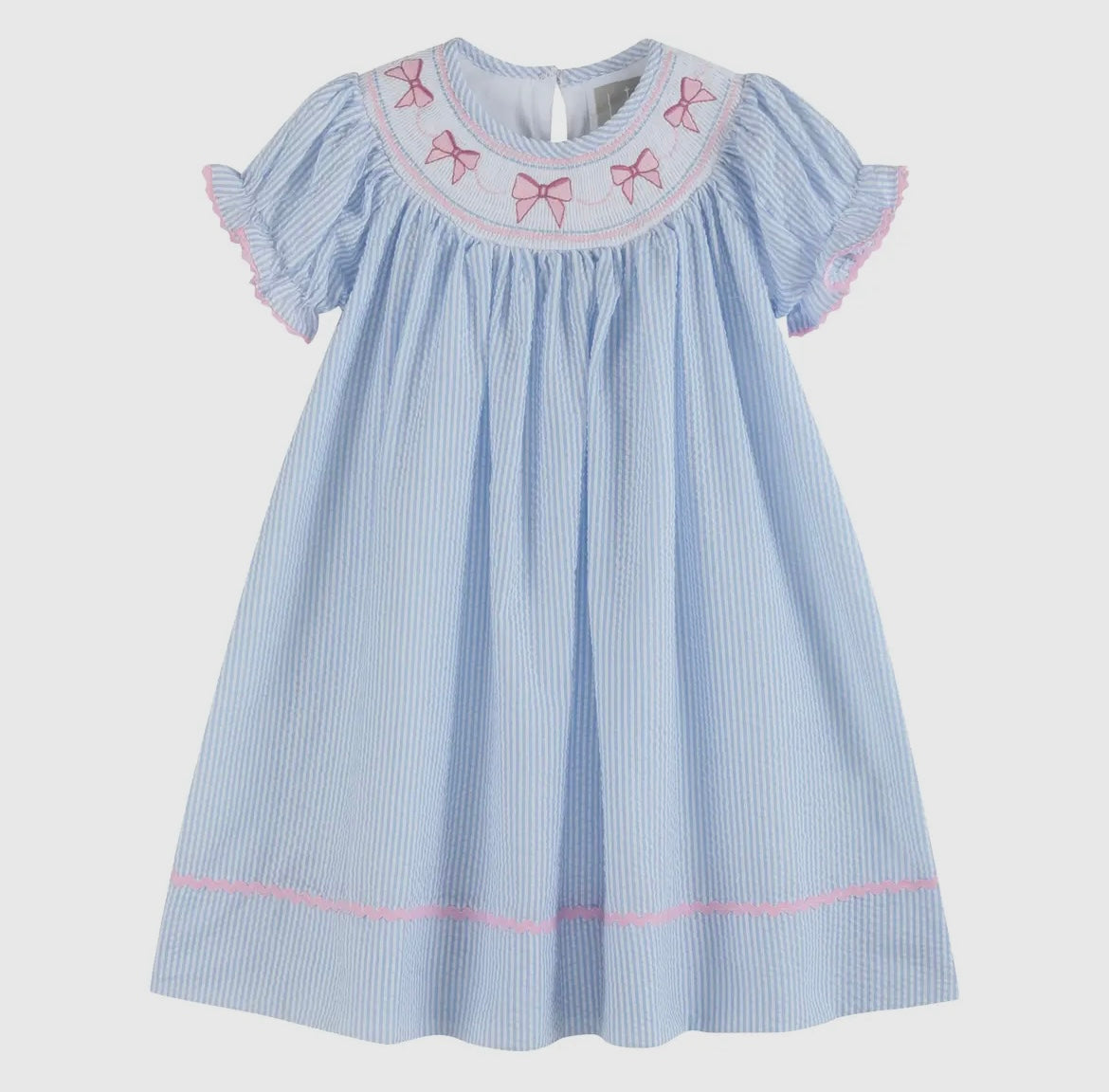 Lil Cactus Blue Seersucker Bow Smock Dress