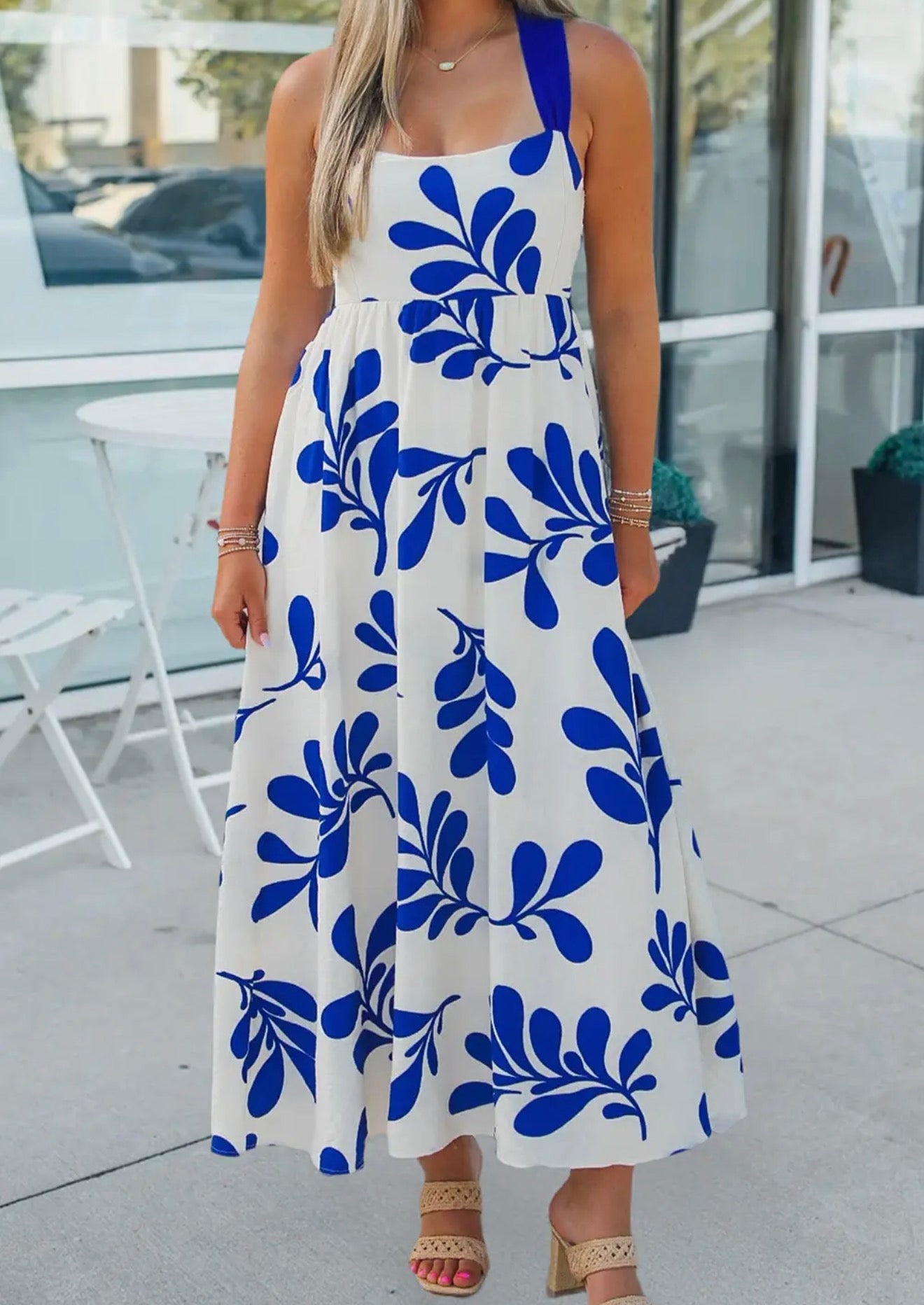 Abstract Blue Bow Back Dress