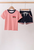 Red Stripe Car Embroidered Set