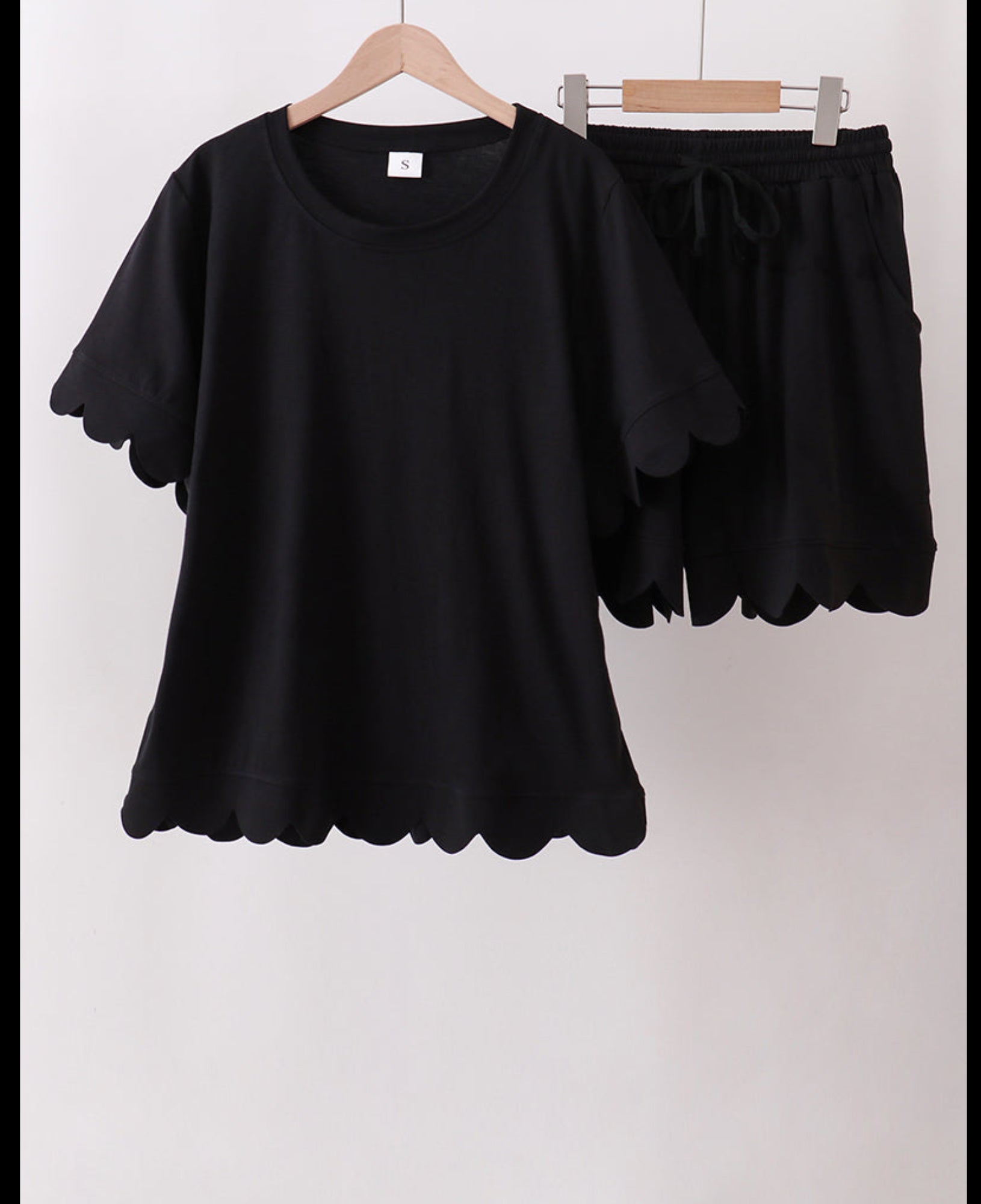 Black Scalloped Short Set