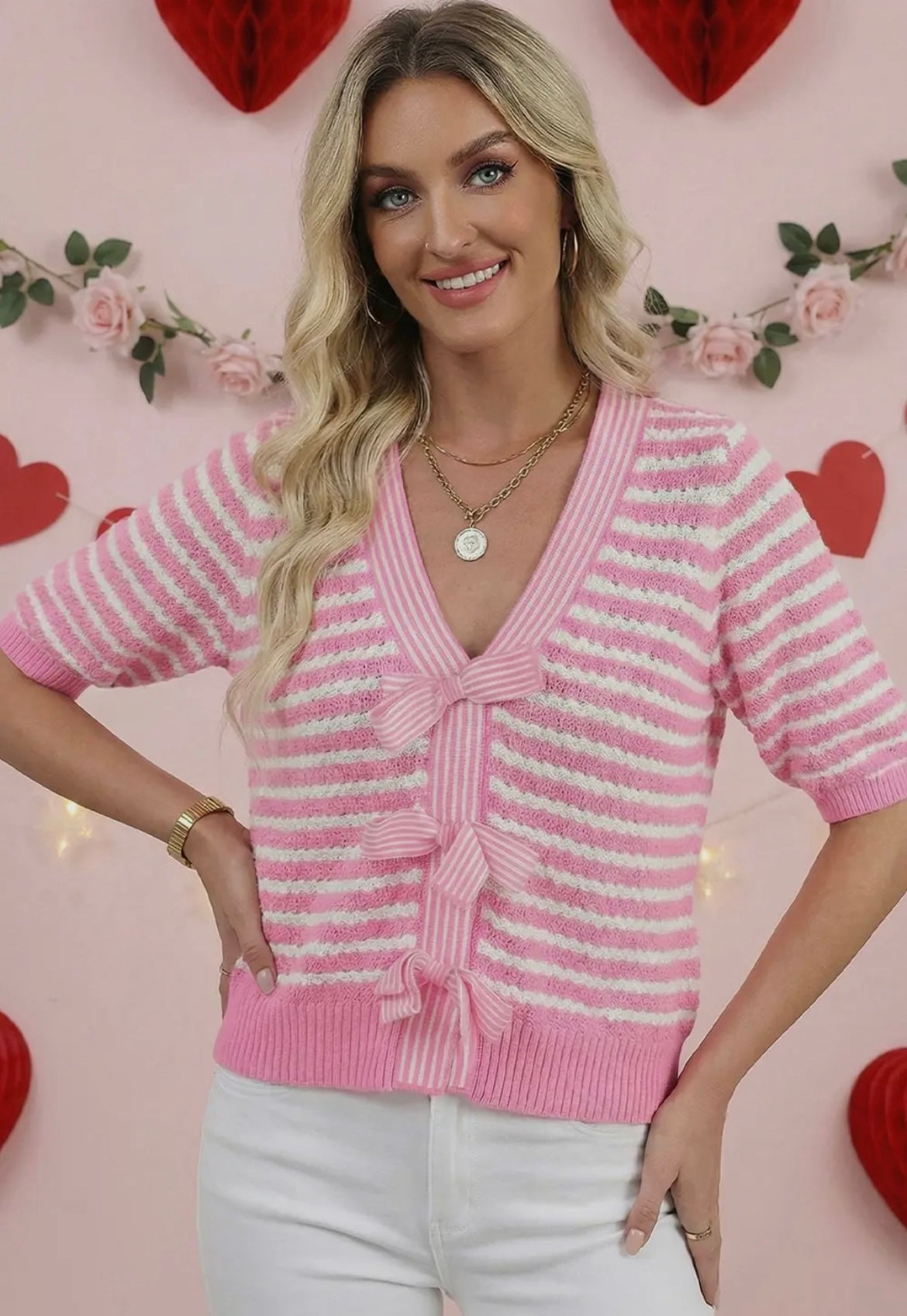 Pink & White Bow Sweater