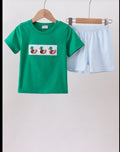 Green Duck French Knot Striped Short Set