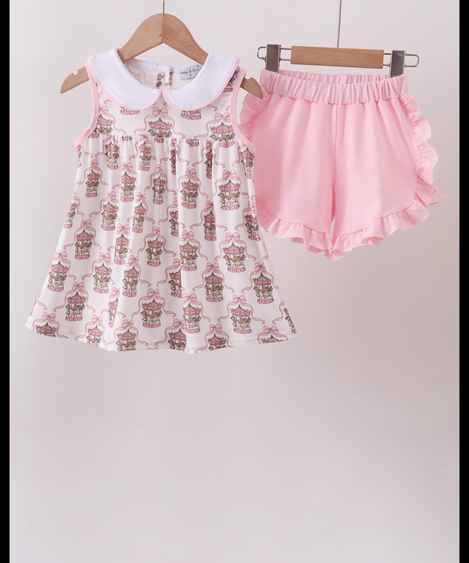 Pink Carousel Print Ruffle Short Set