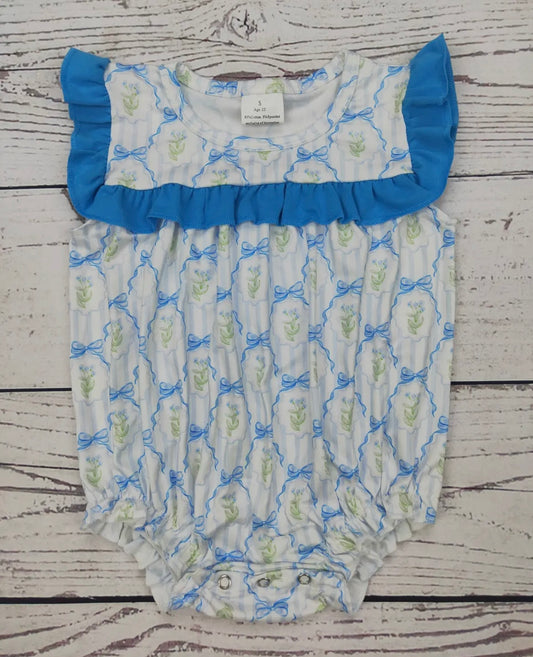 Blue ruffle bow bubble
