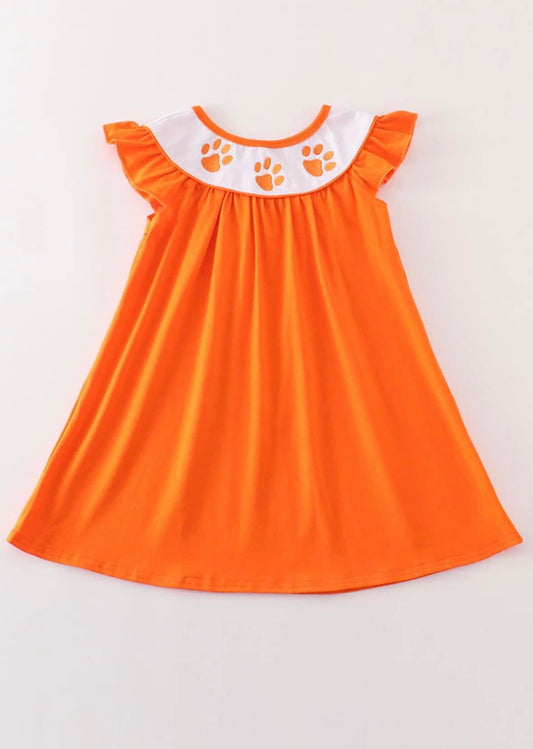 Orange Paw Print Smock Dress