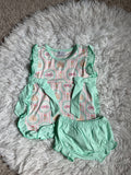 Green Castle Ice Cream Print Ruffle Bloomer Set