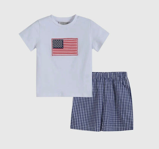American Flag Appliqué Short Set