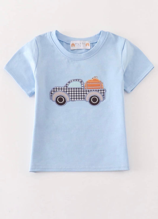 Blue boys pumpkin shirt