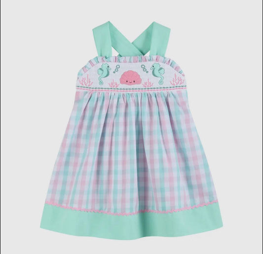 Lil Cactus pink & Aqua Seashell Smock Sundress