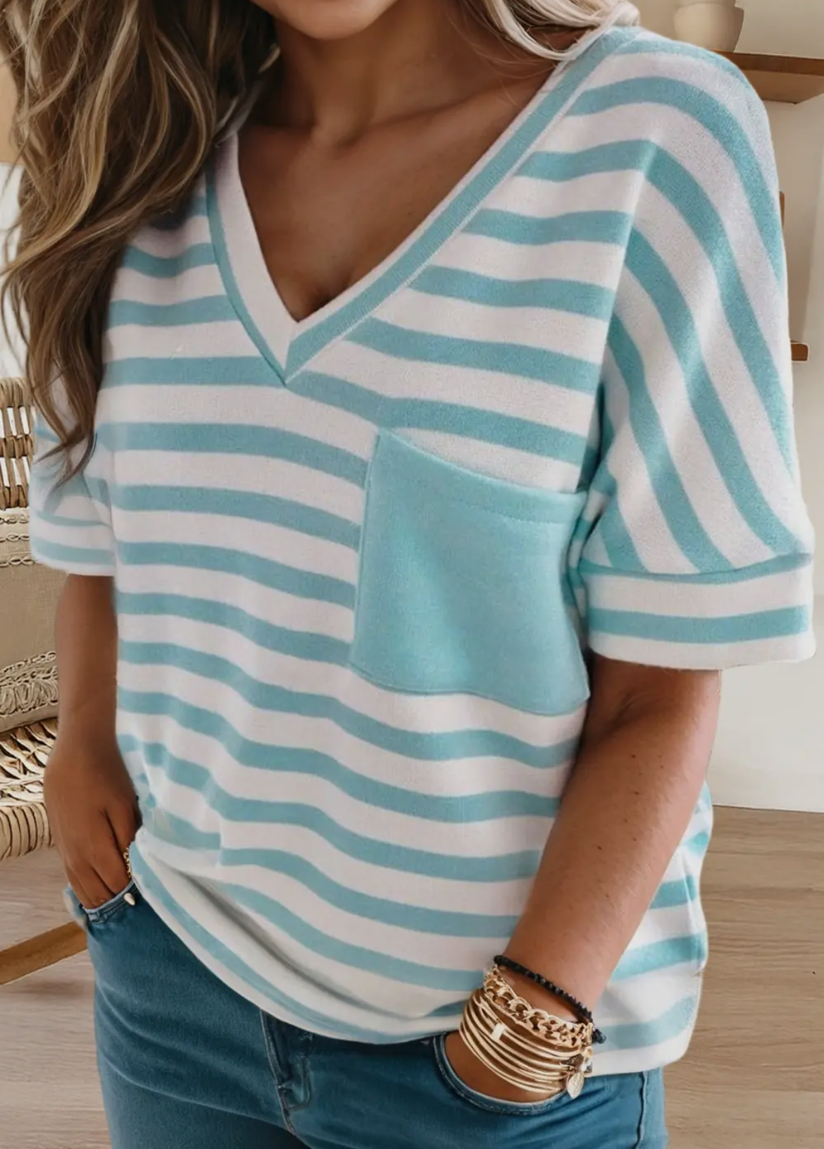 Blue Stripe Pocket Tee