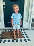 Blue Stripe Pocket Tee Short Set