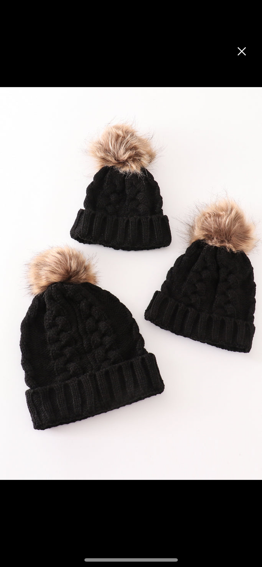 Children’s Black Pom Pom Beanies
