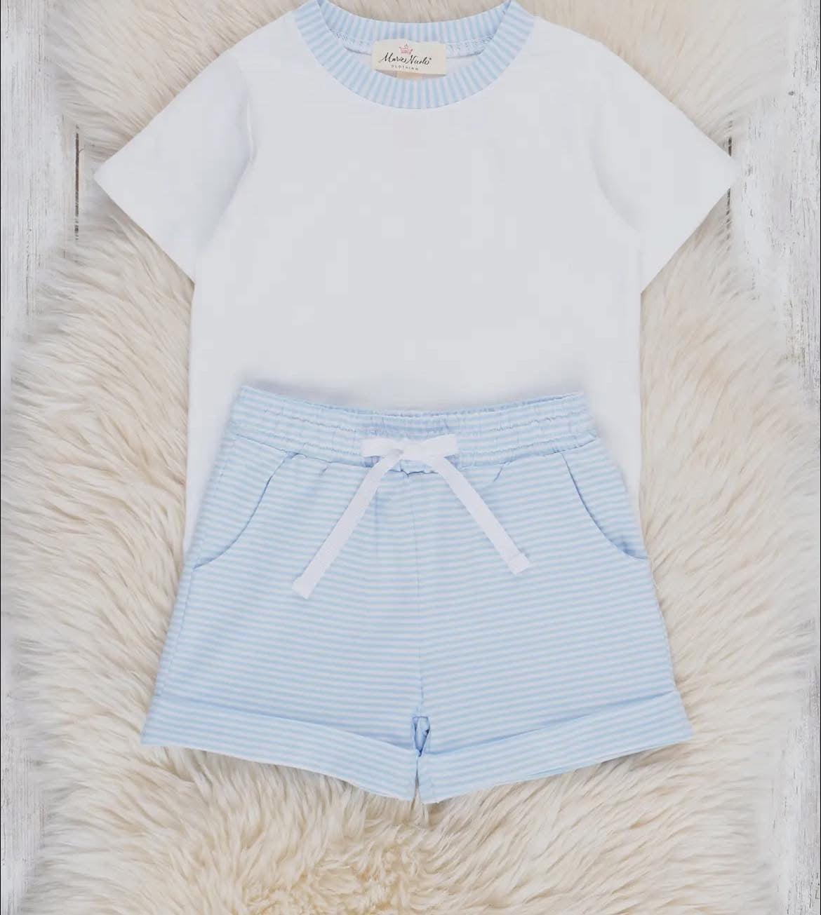 Boys blue & white short set