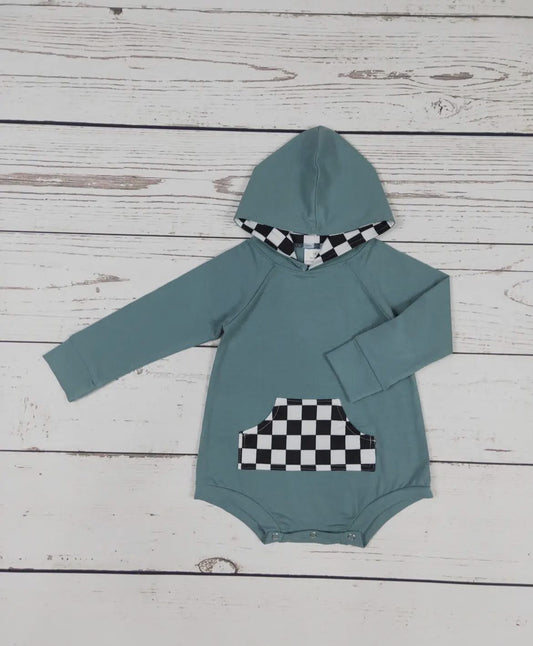 Long Sleeve Hooded Checkered Bubble