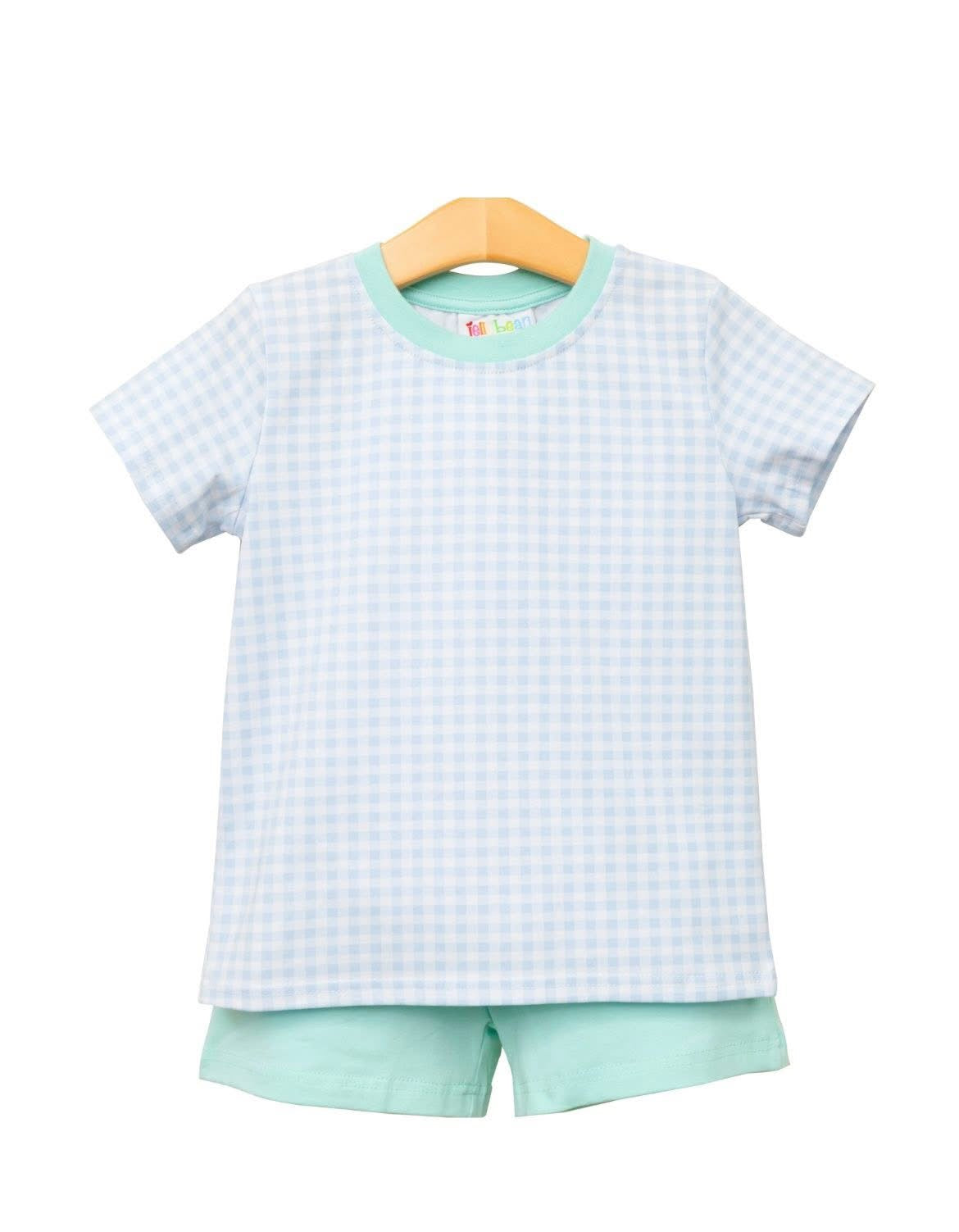 Blue Gingham and Mint Short set