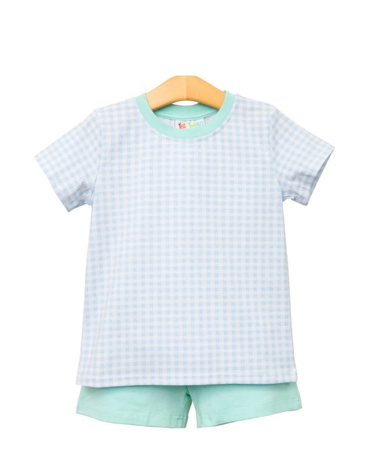 Blue Gingham and Mint Short set