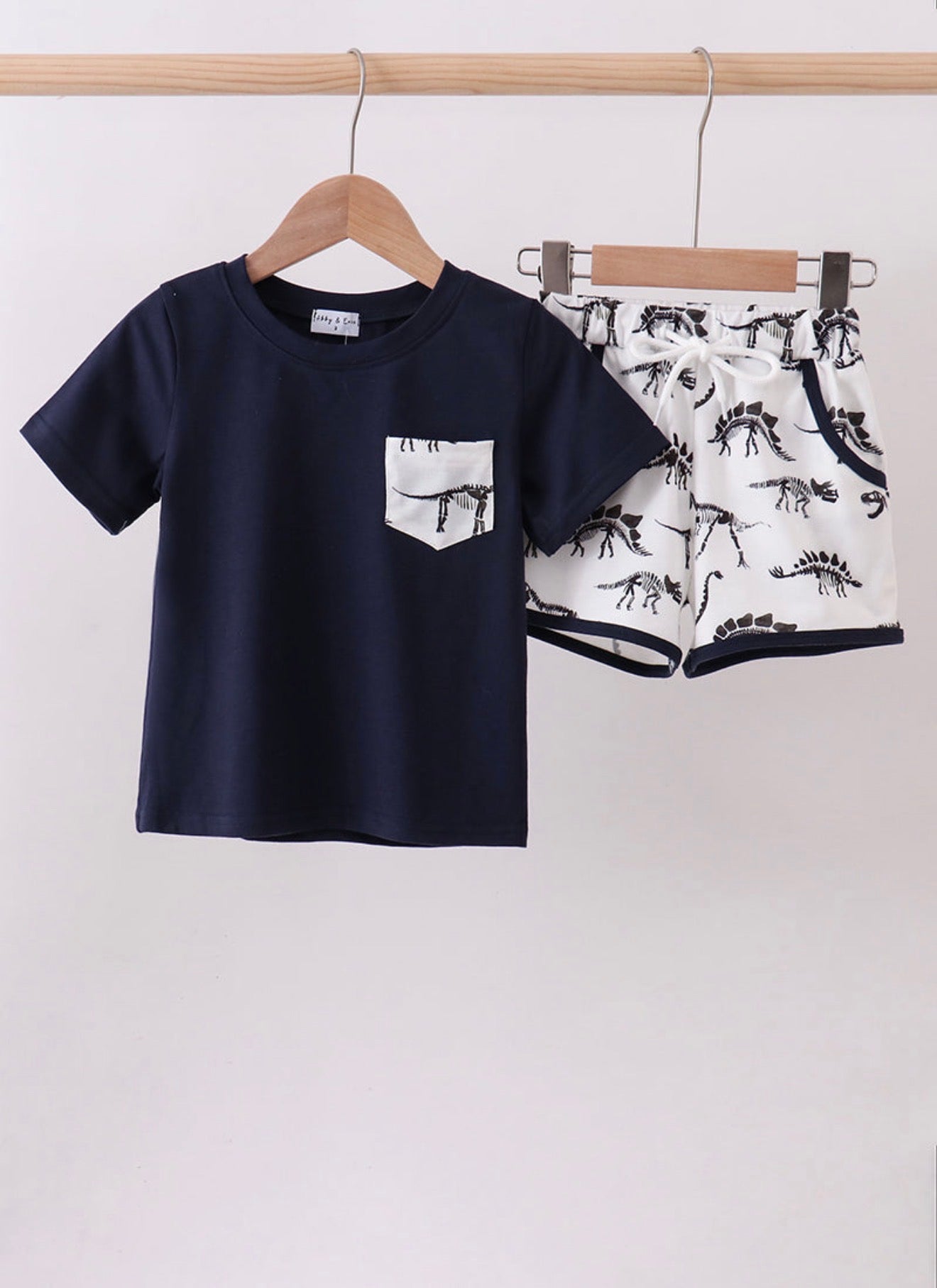 Navy Dinosaur Print Short Set