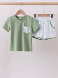 Green Pocket Plaid Shorts Set