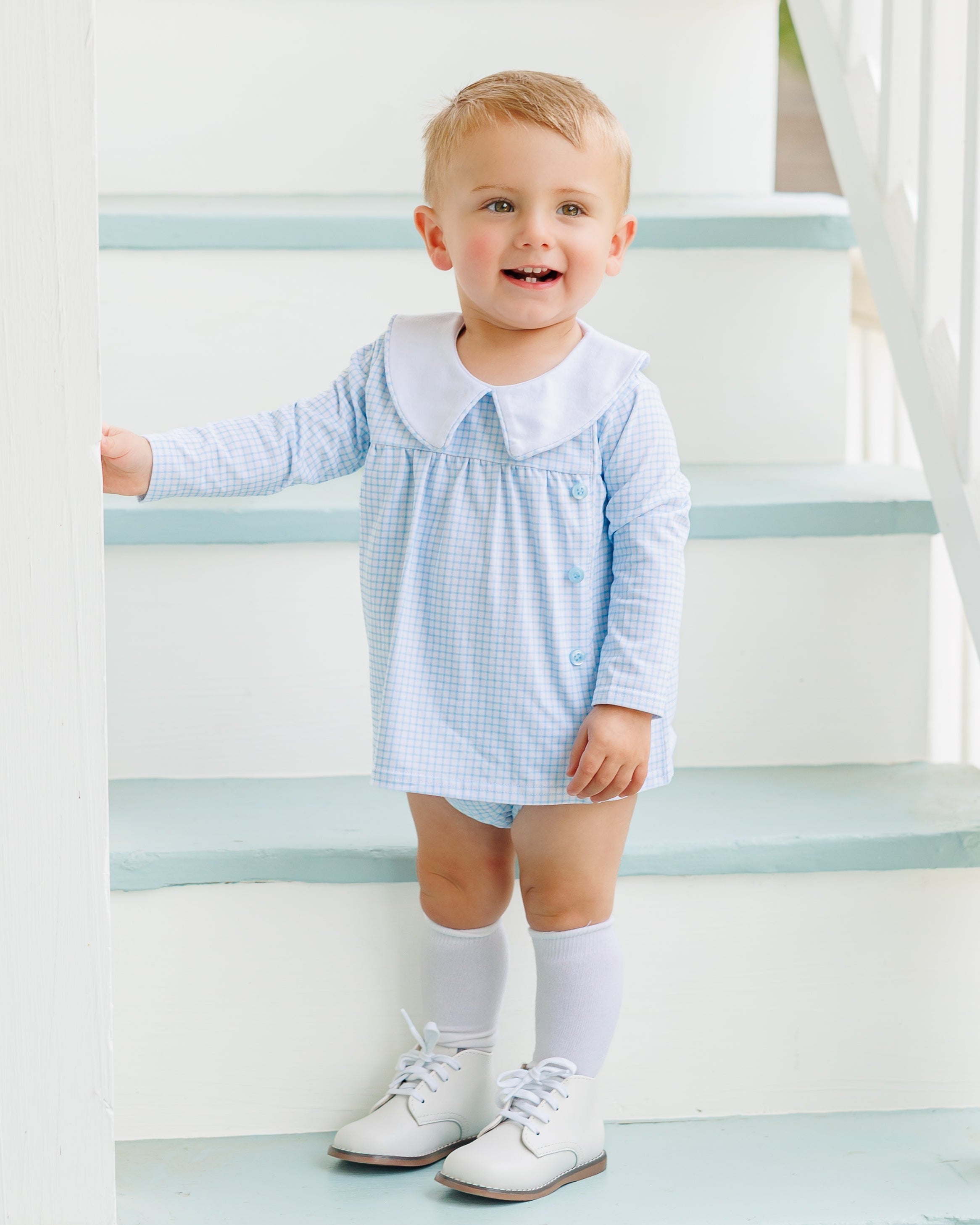 Liam Diaper Set - Light Blue Windowpane