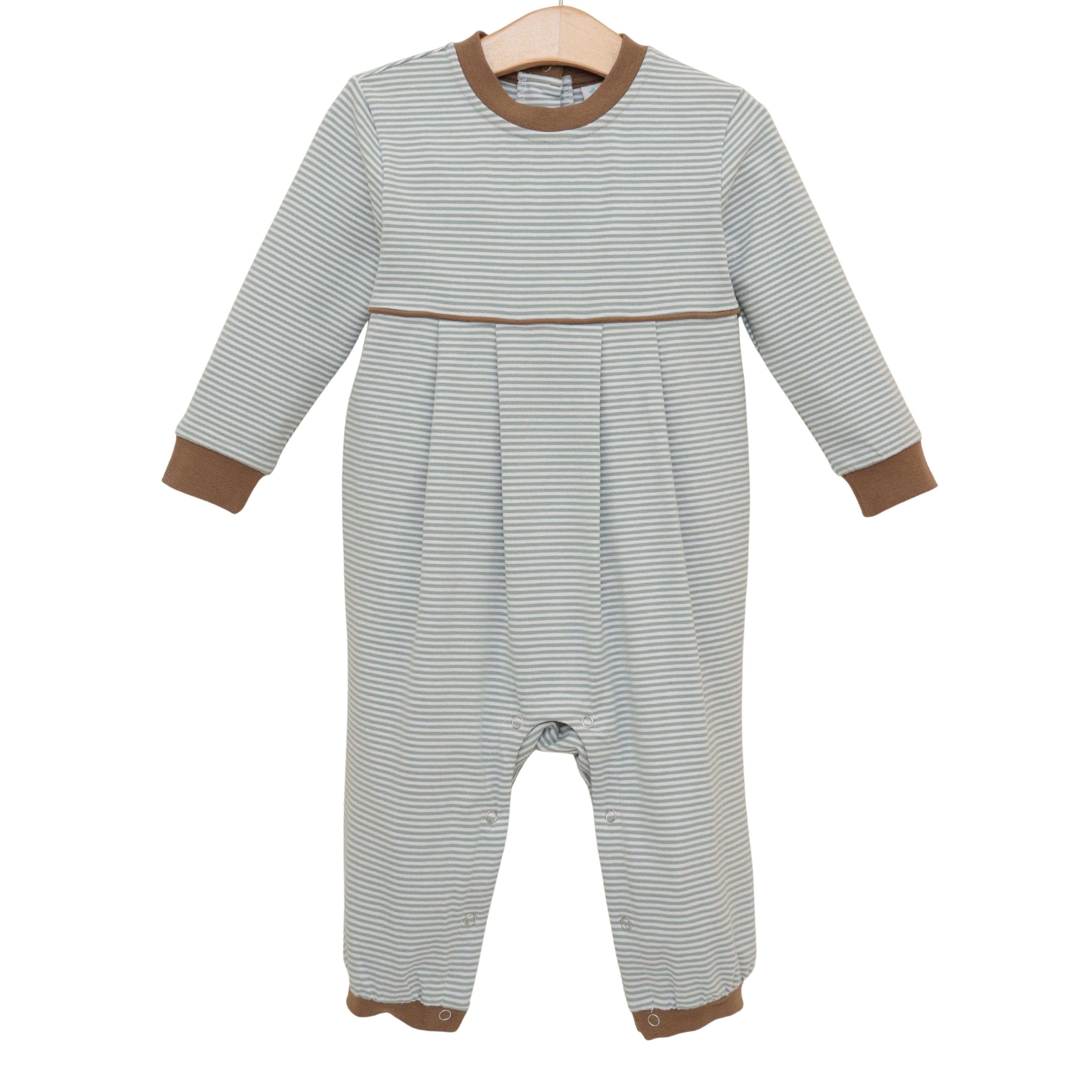 Patrick Romper - Dusty Sage Stripe / Light Brown
