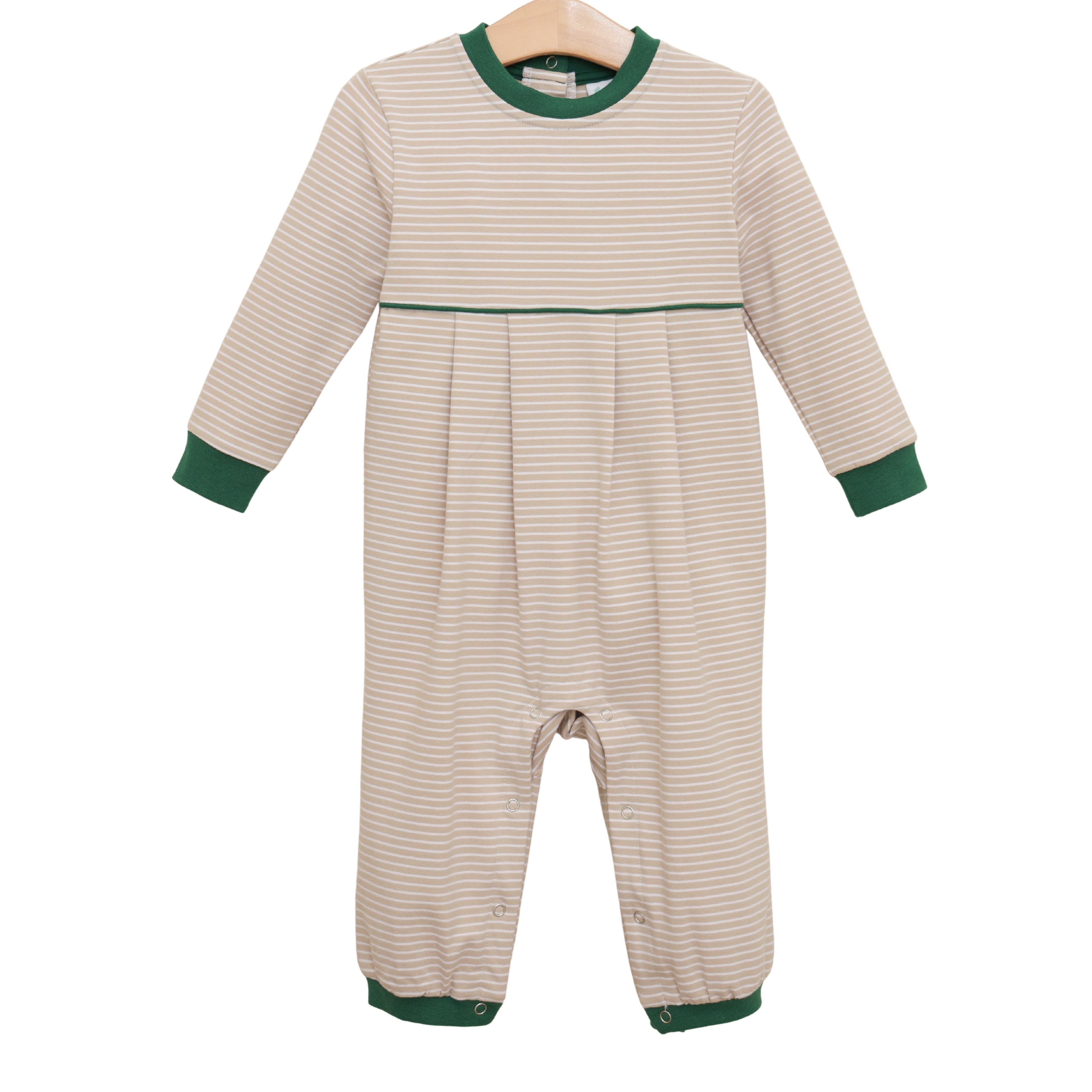 Patrick Romper - Tan Stripe / Hunter Green