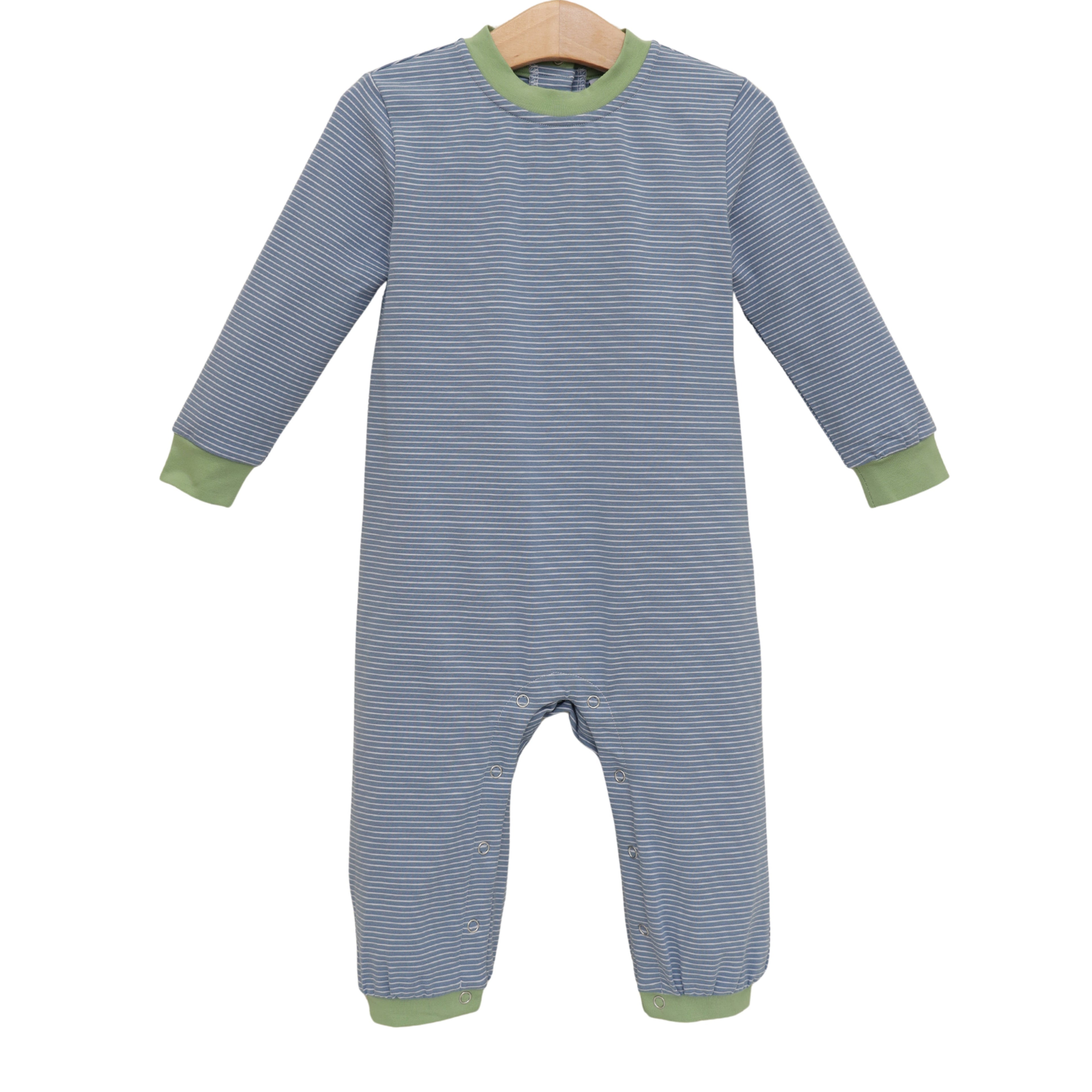 Thomas Romper - Dusty Blue Stripe / Sage