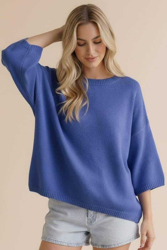 Plus Drop Shoulder Solid Soft Compy Sweater