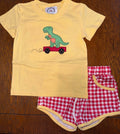 Dino with Red Plaid Short Set