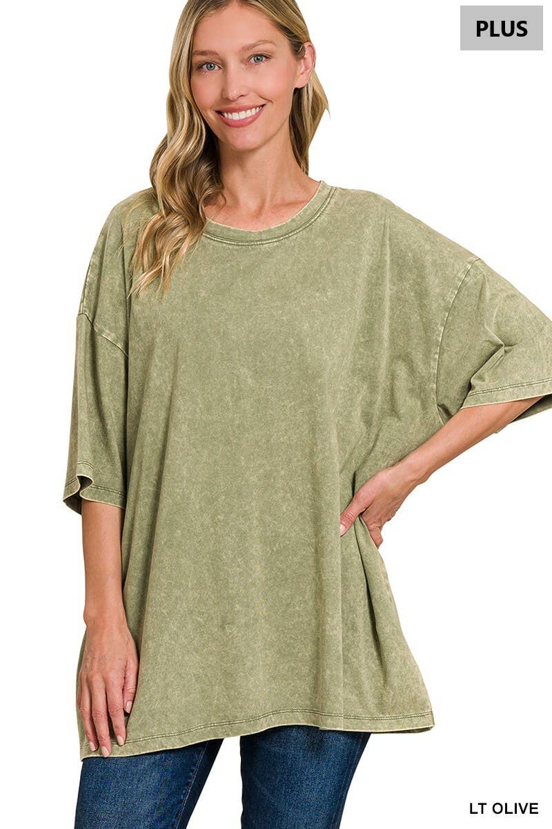 Plus size Washed Cotton Oversized Boyfriend Tee - Zenana
