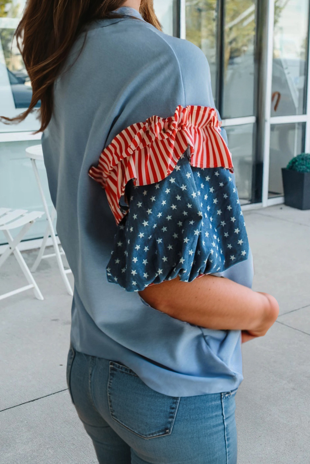 66 Plus Size Stars Stripes Short Puff Sleeve Top (S-4X)