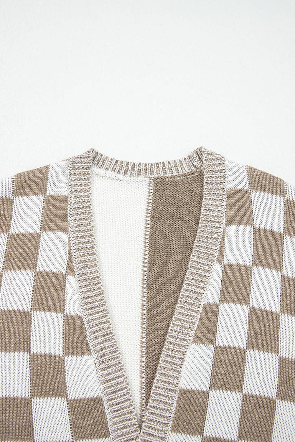 Checkered Open Front Drop Shoulder Cardigan (S-4X)
