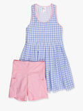 Women's Periwinkle Blue Gingham Pleated Skirt Active Dress & Bike Short Set