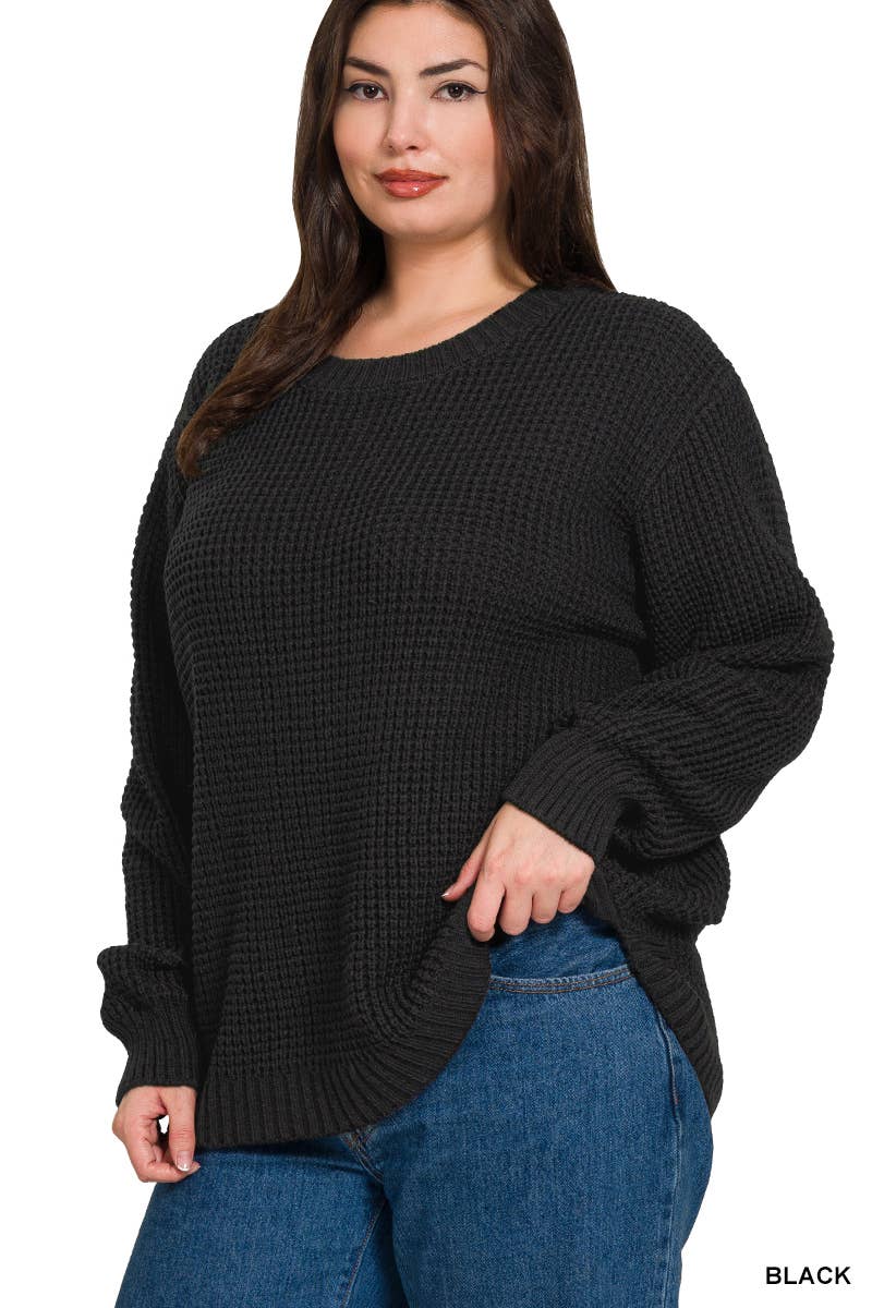 Plus size Zenana Basic Waffle Sweater