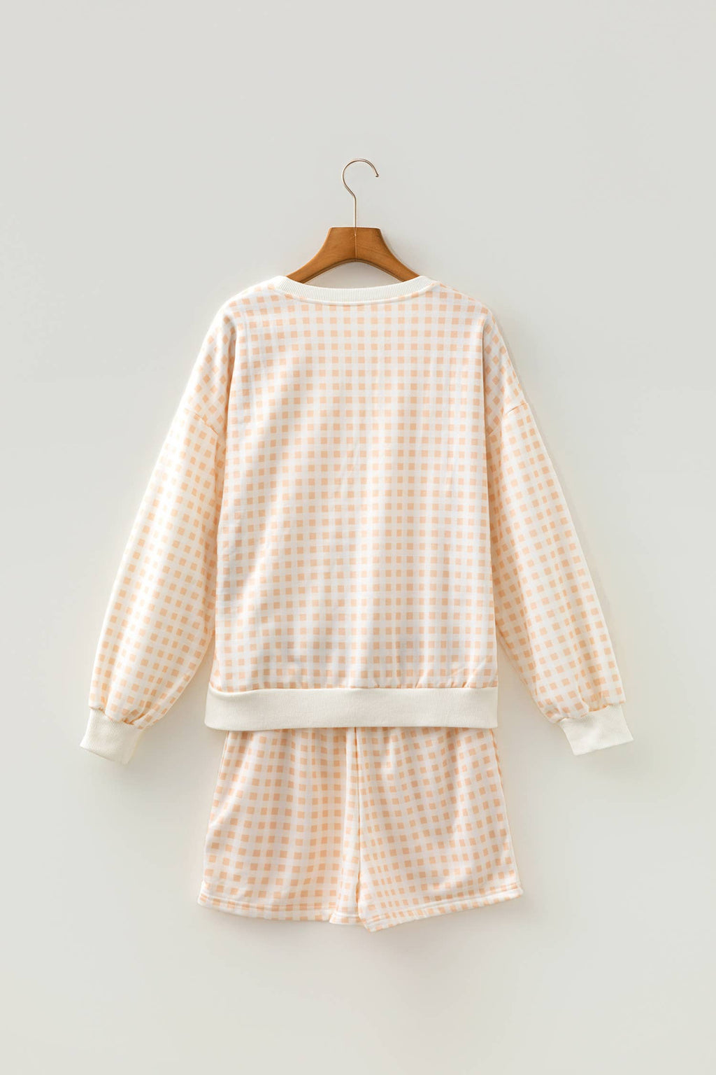 Plaid Puff Sleeve Top Tie Waist 2pcs Shorts Set (S-XL)